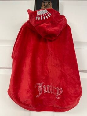 NWT Juicy Couture Bling Velour Dog Hoodie Shirt Medium / Large Red Velvet Sequin